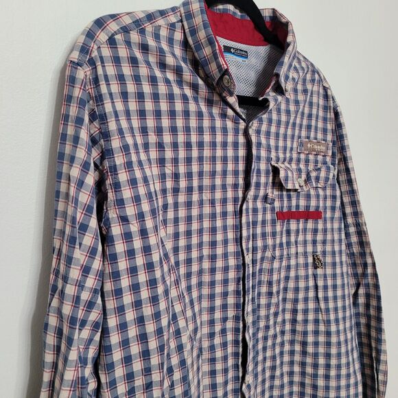 Columbia PHG Men’s M Vented Plaid Button Shirt Blue Red Performance Hunting Gear - Picture 1 of 6